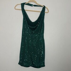 Fashion Nova Emerald Sequin Cowl Neck Cami